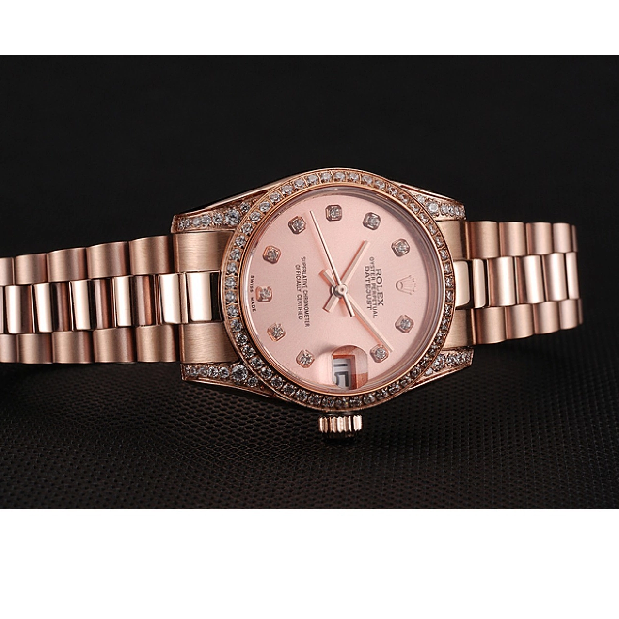 AAA Replica Watches Bracelet Case Rolex Gold Dial Swiss DateJust 1453977 Diamond Rose Rose Gold 0819